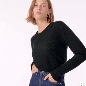 🖤✔️ J. Crew Cashmere Crewneck Sweater with Pointelle Stitch in Black Size Medium